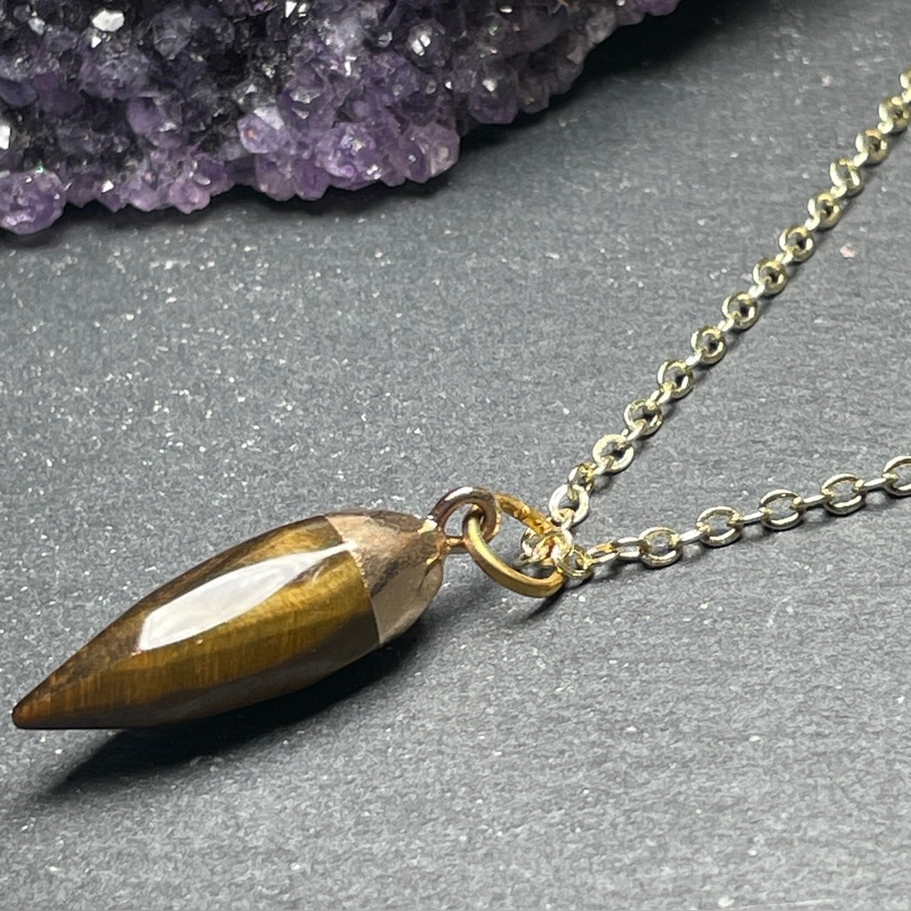 Genuine Yellow Tiger’s Eye Gold Plated Pendant Necklace - Picture 3 of 14